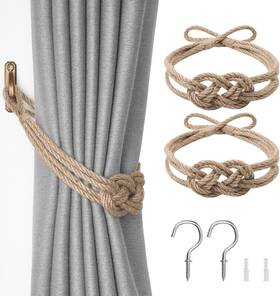 Niceec 445024811844 2 Pack Natural Jute Rope Curtain Tiebacks Boho Rustic Style Decorative Dr