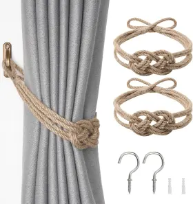 Niceec 445024811844 2 Pack Natural Jute Rope Curtain Tiebacks Boho Rustic Style Decorative Dr
