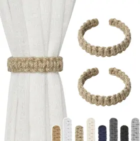 Niceec 705353345302 2 Pack Natural Jute Rope Curtain Tiebacks Farmhouse Rustic Style Decorati