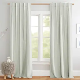 Ntuscbr66sd2 Nicetown Sage Green Linen 100% Blackout Curtains 120 Inch Length With Thermal Ins