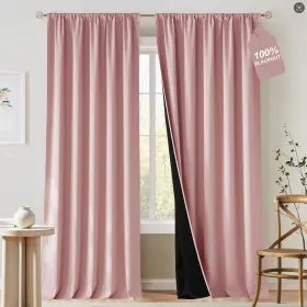 Ntuscrpp175sd25296c75 Nicetown Pink Curtains 100% Blackout 96 Inches Long Rod Pocket Light Block Inch