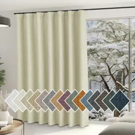 Vcntuschbr58sd1-10084c40 Nicetown Room Darkening Beige Sliding Door Curtains 84 Inches Long Faux Line