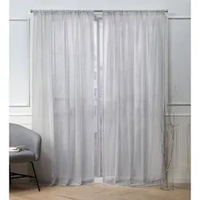 Nicole Miller 064247003620 Belfry Sheer Rod Pocket Top Curtain Panel Pair Silver 50x96