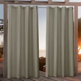 Nicole Miller 064247003866 Canvas Outdoor Curtain Panel Pair Khaki