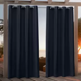 Nicole Miller 064247003958 Canvas Outdoor Curtain Panel Pair Navy Blue