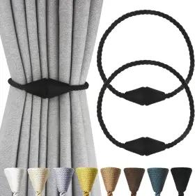 Nieffeiy 744110233636 2 Pack Magnetic Curtain Tiebacks Rope Modern Handmade Tie Backs Decorati