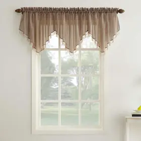 25908 No. 918 Erica Crushed Voile Ascot Beaded Sheer Rod Pocket Curtain Valance 1