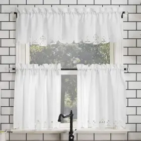 55814 No. 918 Mariela Floral Trim Semi-sheer Rod Pocket Kitchen Curtain Valance And
