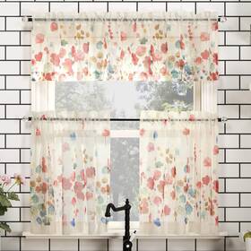 No. 918 55817 No. Rosalind Watercolor Floral Semi-sheer Rod Pocket Kitchen Curtain Vala