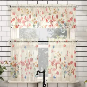 55817 No. 918 Rosalind Watercolor Floral Semi-sheer Rod Pocket Kitchen Curtain Vala
