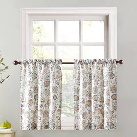 No. 918 58455 No. Signy 2-pack Jacobean Pattern Semi-sheer Rod Pocket Kitchen Curtain T