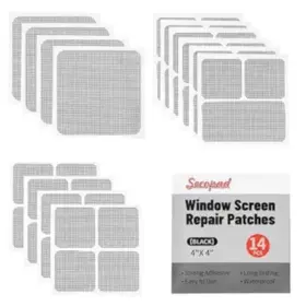 Nobrand 455154727073 14 Sheets Window Screen Patches Repair Kit 3 Sizes Black