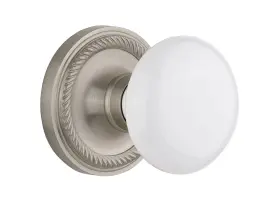 702156 Nostalgic Warehouse Rope Rosette With White Porcelain Knob Passage - 2.375 Inch