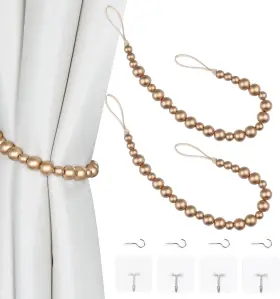 Ocioli 705353623226 2 Pieces Wood Bead Curtain Tieback Boho Tiebacks Holdbacks For W