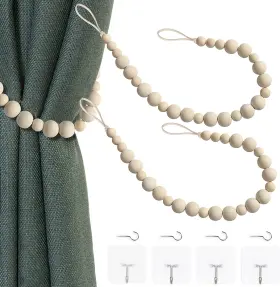 Ocioli 744760018409 2 Pieces Of Wood Bead Curtain Tieback Boho Tiebacks Holdb