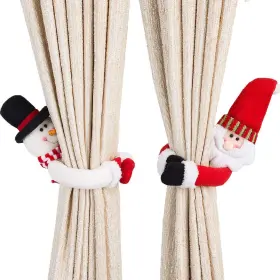 Ogrmar 747356581264 2 Pack Christmas Curtain Buckle Doll Santa And Snowman Creative Tieback