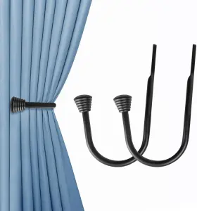 Oh-oh027a Ohtomber 2pcs Black Curtain Holdbacks - Metal Decorative Hooks For Drape