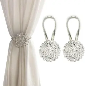 6192202 Onestop-stores Magnetic Tiebacks For Curtains 2 Pack Sparkling Crystal Flower Curtain