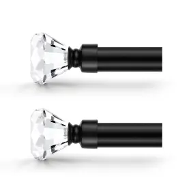 Cr02-px2-sf7-cbk Orger 2 Pack 1 Inch Diamond Curtain Rod Black Rods Adjustable Decorat