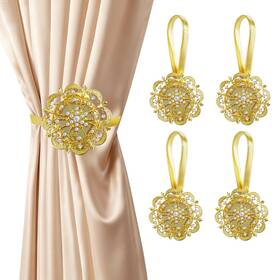 Oriver Orus-hct-fg02 4 Pack Magnetic Curtain Tie Backs Gold Crystal Flower Holdbacks With No-dril