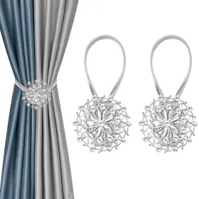 Orus-hct-s01 Oriver 2 Pcs Magnetic Curtain Tiebacks Holdbacks Crystal Flower Dec