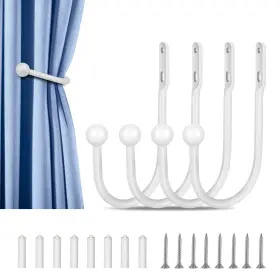 Wth.w150-4 Oualhoo 4 Pcs Curtain Holdbacks Wall Mounted Drapery Tiebacks Simple Style White