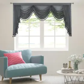 Oy-12-grey-45w89 Oyring Waterfall Sheer Window Valances For Living Room Tassels Swag Curtain Valance