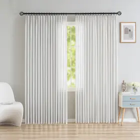 Oy-gc-2-100w84 Oyring Pinch Pleated Curtains Light Filtering Faux Linen Semi Sheer Curtai