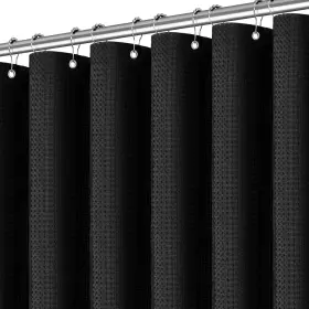 Psscbk7272 Pangsinne Black Shower Curtain 256gsm Heavy Duty Waffle Woven Bathroom Curtains