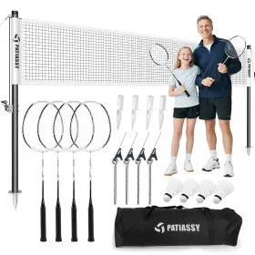 Patiassy 789219029681 Professional Badminton Set With Carbon Aluminum Rackets Of 4 Portable