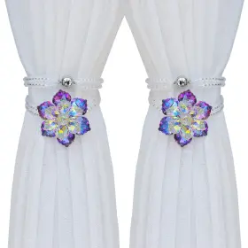Pedobo 712804476560 Magnetic Curtain Tiebacks Crystal Flower Drapery Holdbacks With Beads Rope