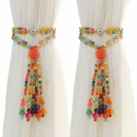 Pedobo 712804476638 Magnetic Curtain Tiebacks 2 Pack Colorful Agate Tassel Drapery Holdb