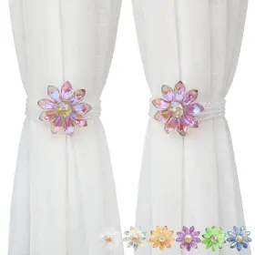Pedobo 712804478373 Crystal Flower Curtain Tiebacks 2 Pack Beaded Sheer/drapery