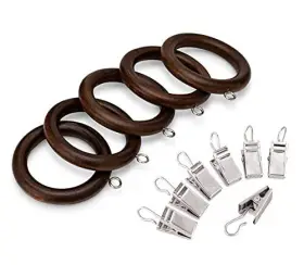 Perfect Order 754003807943 Wood Curtain Rings With Clips Set Of 12 1.5 Inch Dark Brown