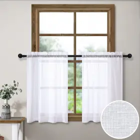 Pitalk 757837257861 White Short Sheer Curtains 36 Inch Length For Kitchen Door 2 Panel Set Rod Po