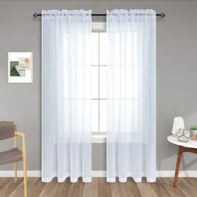 Pitalk 757837382297 White Sheer Curtains 84 Inches Long For Living Room 2 Panels Set Rod Pocket S