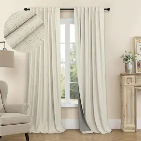 Pt-lxm-apcl-linen-52x84 Pitalk Burlap Colored Blackout Curtain 84 Inch Length 2 Panel Faux Linen Modern Farm