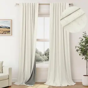 Pt-lxm-apcl-natural-52x84 Pitalk 100% Blackout Curtains 84 Inch Length 2 Panels Set Neutral Boho Linen Farmhou