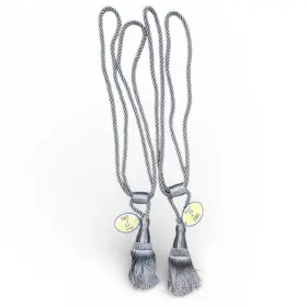 Plazatex 891957000805 Vintage Large Window Curtain Tiebacks Silver Gray Tassel Rope Pair 24 Inch 6 Nwt