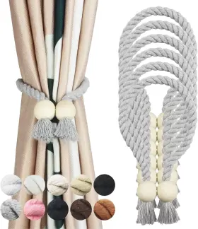 Porlau 445023439445 6 Grey Magnetic Curtain Tiebacks Cotton Hand Woven Tieback Holdback Decorative T