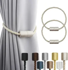 Porlau 445032420410 2 Pack Beige Strong Magnetic Curtain Tiebacks Outdoor Elegant Decorative Tie Bac