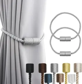 Porlau 445055761729 2 Pack Grey Strong Magnetic Curtain Tiebacks Outdoor Elegant Decorative Tie Back