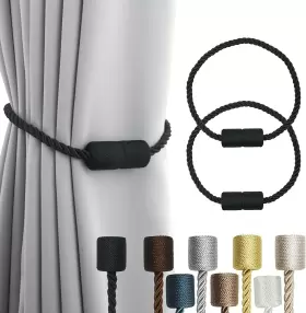 Porlau 744759946881 2 Pack Black Strong Magnetic Curtain Tiebacks Outdoor Elegant Decorative Tie Bac