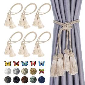 Poystp Po-ls-clk-beige-6-us 6 Pack Curtain Tassel Tiebacks Curtains Tie Back Rope With Tassels Handmade