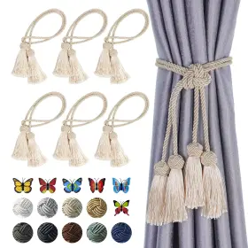Po-ls-clk-beige-6-us Poystp 6 Pack Curtain Tassel Tiebacks Curtains Tie Back Rope With Tassels Handmade