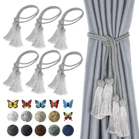 Po-ls-clk-grey-6-us Poystp 6 Pack Curtain Tassel Tiebacks Curtains Tie Back Rope With Tassels Handmade