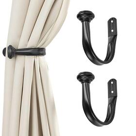 Primero Basics Pb-drapery-b4855 Black Curtain Tiebacks - Wall-mounted Holdbacks Elegant Hook