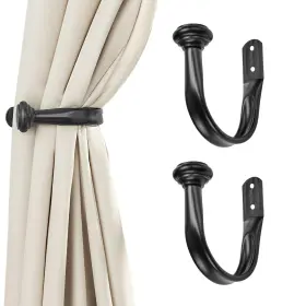 Pb-drapery-b4855 Primero Basics Black Curtain Tiebacks - Wall-mounted Holdbacks Elegant Hook
