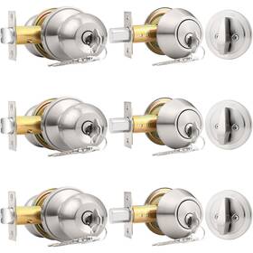 Probrico B07kymhvs8 Brushed Nickel Door Knob And Single Cylinder Deadbolt Front