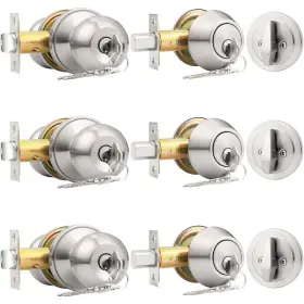 B07kymhvs8 Probrico Brushed Nickel Door Knob And Single Cylinder Deadbolt Front